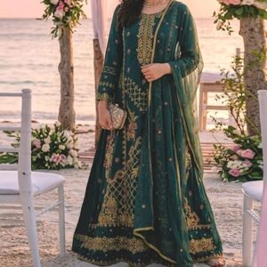 Elegant Green Embroidered Dress Pakistani/ Indian